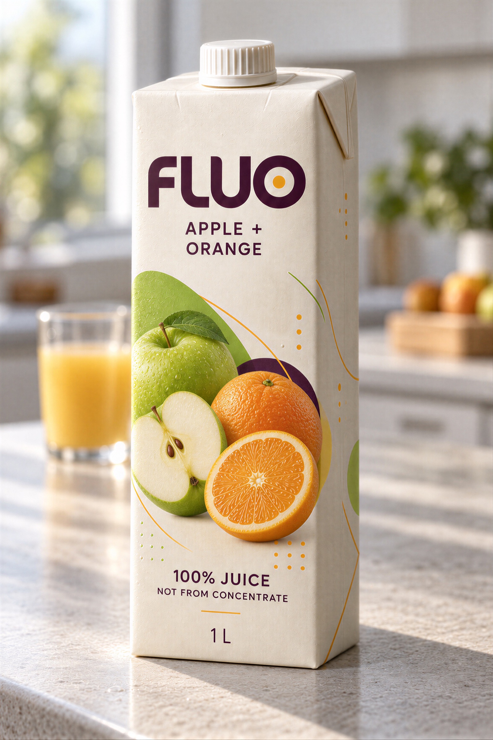 Упаковка сока FLUO со вкусом яблока и апельсина