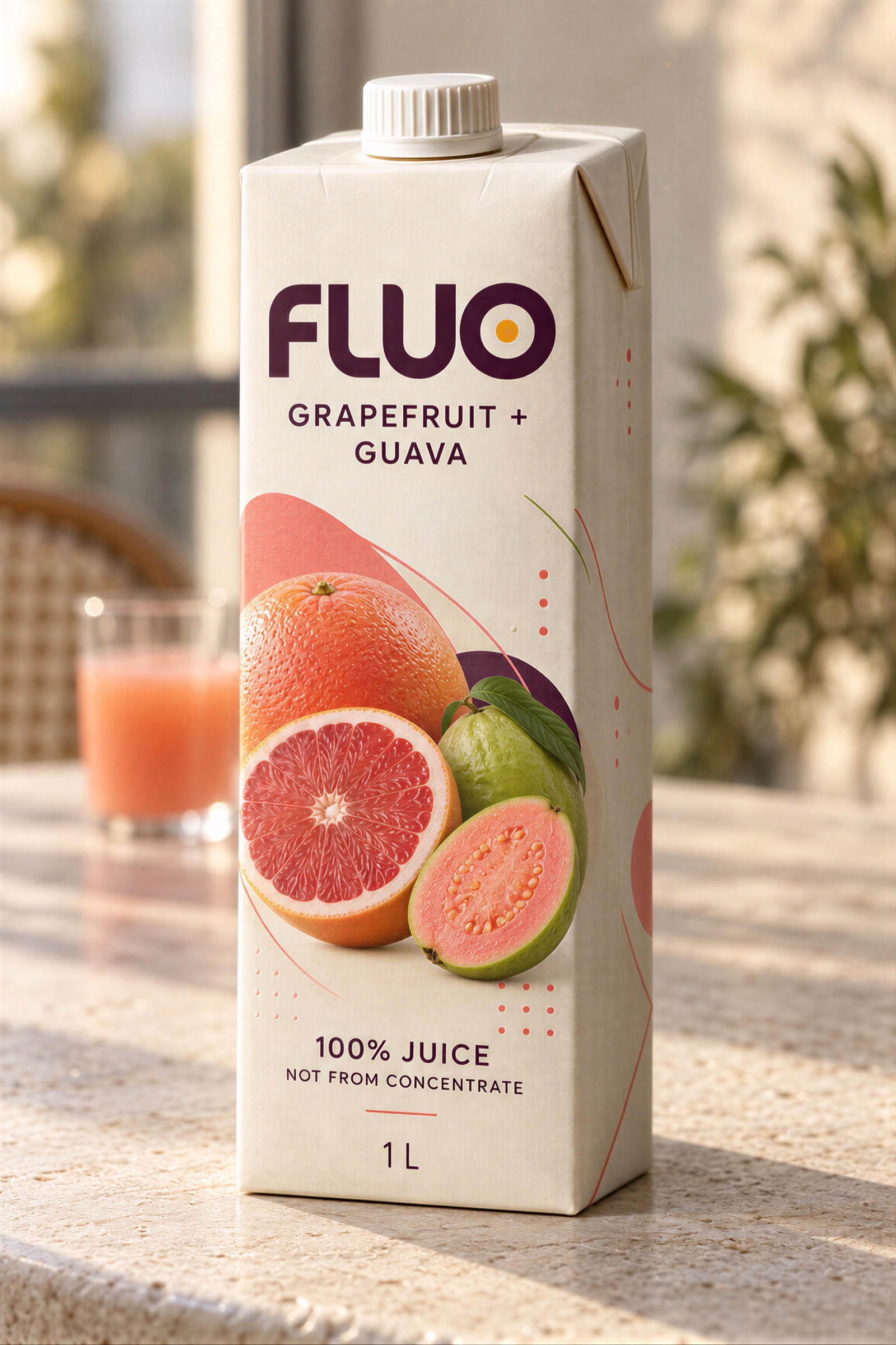 Упаковка сока FLUO со вкусом грейпфрута и гуавы