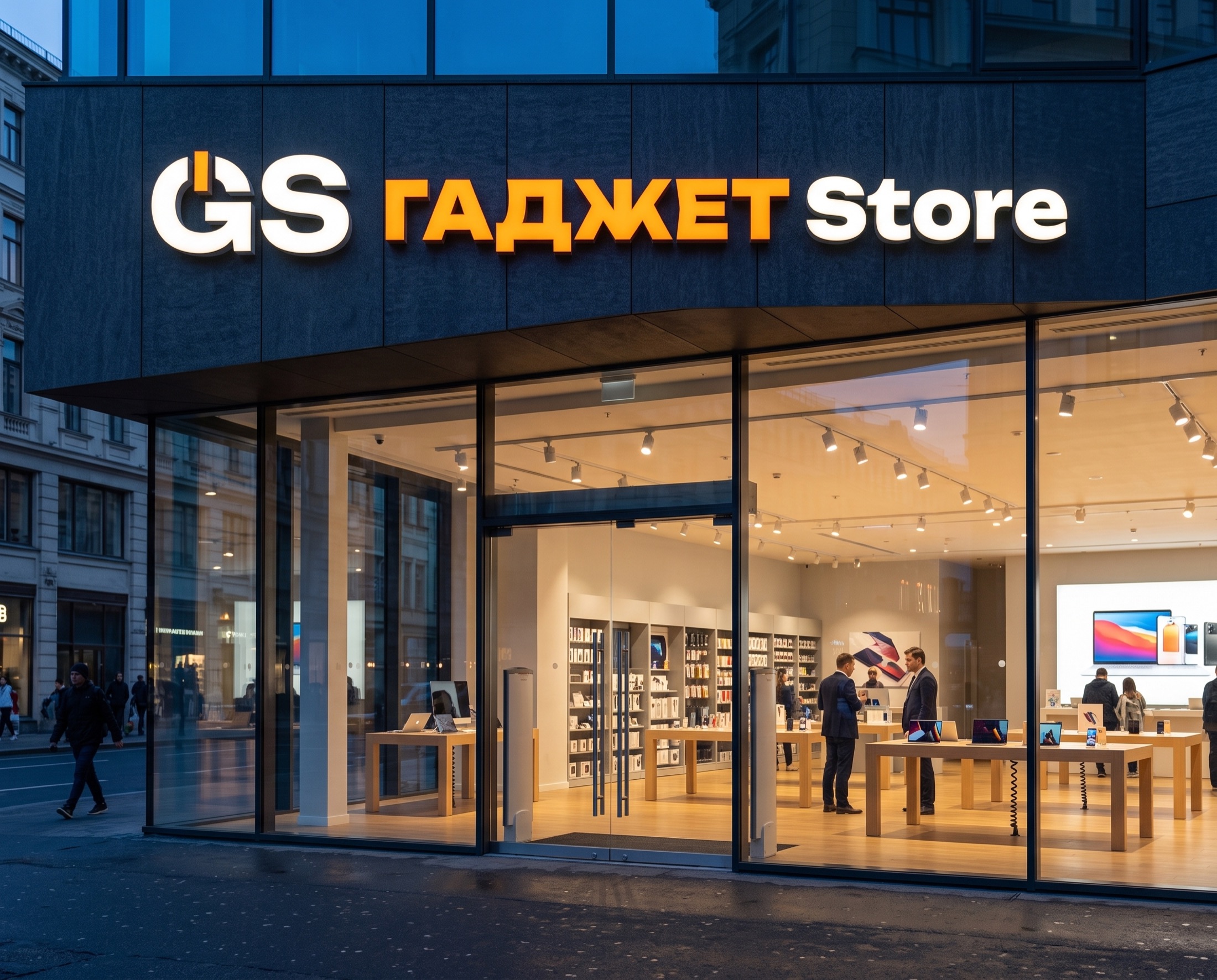 Фасад магазина Гаджет Store с фирменной вывеской