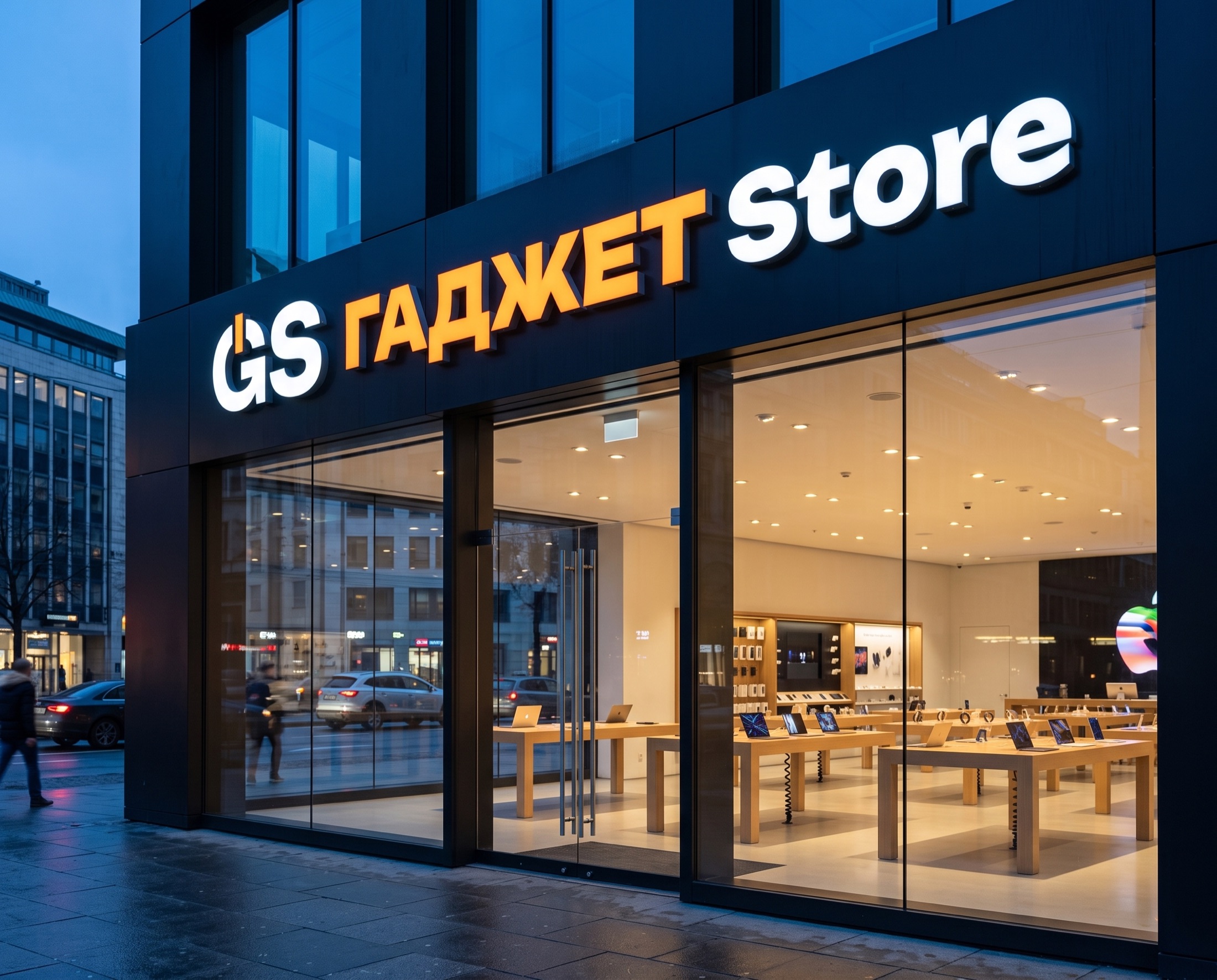 Вывеска Гаджет Store на фасаде магазина электроники